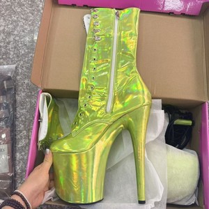 Bottes à talons pour femme, chaussures de danse sur barre à bout rond, talons fins, plateforme, 20 cm - Product Image 6