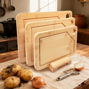 <span class=keywords><strong>Planche</strong></span> à découper en bambou massif de qualité supérieure - Ensemble de 3 grandes, moyennes et petites avec support Ensemble de planches à légumes en bambou - Product Image 5