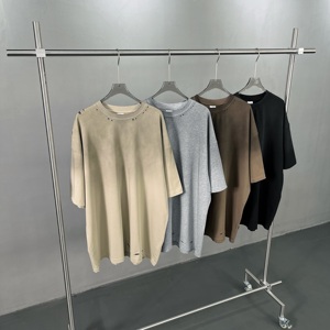 <span class=keywords><strong>T</strong></span>-<span class=keywords><strong>shirt</strong></span> in stile retrò da <span class=keywords><strong>uomo</strong></span> di alta qualità con segni personalizzati all'ingrosso a scarico transfrontaliero a spruzzo corto tinto da lavare personalizzato - Product Image 2