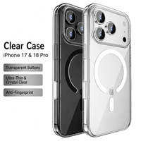 Coque magnétique transparente pour iPhone 17 Pro 18 Pro Max, revêtement rigide anti-traces de doigts, protection airbag aux 4 coins, vente en gros