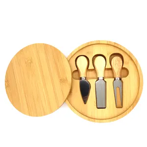 Набор ножей и бамбуковых досок круглой формы с 4 ножами из нержавеющей стали