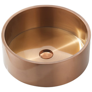 Lavabo Moderno Rotondo in Acciaio Inox 304 Oro Rosa, Profondità 12,5 cm, con Piedistallo per Hotel, Bar, KTV, Bagni Commerciali - Product Image 2