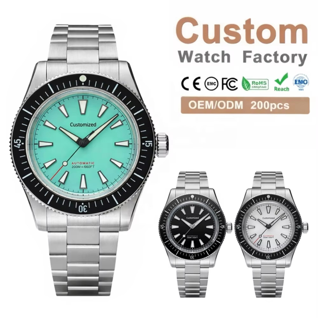 OEM Custom Automatic Mechanical Watch 316L Stainless Steel Domed Sapphire Crystal Swiss BGW9 Luminous Men's Wristwatch