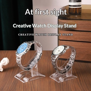 Rak <span class=keywords><strong>Display</strong></span> Jam Tangan Plastik Transparan Geometris Lintas Batas dengan Bracket <span class=keywords><strong>C</strong></span>-Ring untuk Meja Pajangan dan Gelang Jam - Product Image 2