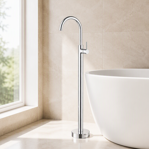 Robinet de salle de bain sur pied en laiton, finition chromée de haute qualité, design minimaliste, monocommande - Product Image 3