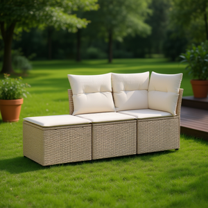 Ensemble de canapé de jardin en rotin beige 3 places avec rangement, mobilier d'extérieur au design contemporain - Product Image 2
