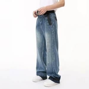 กางเกงยีนส์ทรงตรงหลวมสไตล์อเมริกันย้อนยุคสีน้ำเงินฟอกลายหมึกสำหรับผู้ชาย ฤดูใบไม้ผลิ แฟชั่นข้ามพรมแดน - Product Image 3