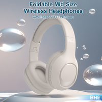 H & E BH9 headphone nirkabel Bluetooth, headphone nirkabel dengan mikrofon di atas telinga Headset Stereo baterai panjang kustom Aksesori