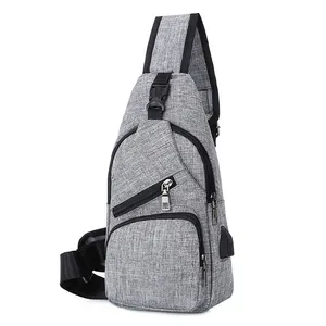 Lieferanten schwarz grau blau Oxford Umhängetasche kleine Schulter Schlinge Rucksack Reise Hüft tasche Einzel gürtel tasche mit USB-Aufladung