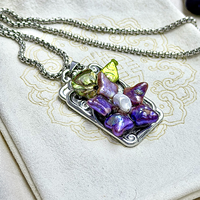 Collier de perles baroques d'eau douce naturelles, pendentif vintage inaltérable, chaîne en acier titane électroplaqué, cadeau unisexe tendance