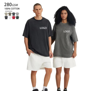 T-shirt vintage de haute qualité 280g, unisexe, coupe ample, 100% coton, logo personnalisé en relief, t-shirt épais lavé pour homme - Product Image 1