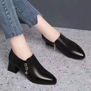 <strong>Block</strong> <strong>Heel</strong> Short Tube Pointed <strong>Toe</strong> Ladies Single Shoes Versatile Fashion Soft Leather <strong>Heels</strong> Women - Product Image 2