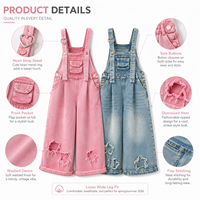 Overall Denim Anak Perempuan Celana Bib Kaki Lebar Longgar Kasual Streetwear Jeans Dicuci Fashion Pakaian Musim Panas Anak Trendi Y2K Keren