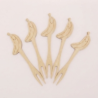 FSC-gecertificeerde Smiley Banana bamboe cocktailprikkers, conform EC 1935, natuurlijke bamboe fruitvorkjes voor bar & café