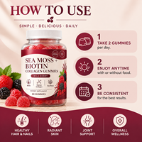 Gummies au Collagène pour Adultes : Croissance des Cheveux, Éclat de la Peau, Croissance des Ongles, Biotine, Mousse de Mer, Forme Personnalisée, 60 Unités, Marque Privée, HALAL