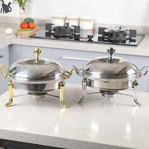 DB 2X Round Buffet Chafing <b>Dish</b> Stainless Steel <b>with</b> Gold Accents <b>Glass</b> Top <b>Lid</b> for Party Tableware & Decorations - Product Image 5