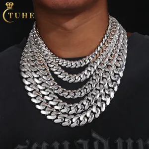 Luxury Hip Hop Jewelry 10mm-22mm Solid 925 Sterling Silver Moissanite Diamond Iced Out Buckle Miami Cuban Link Chain Necklace