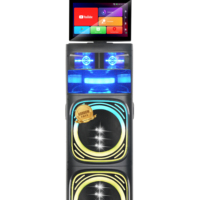 Haut-parleur vidéo 80W transfrontalier direct usine avec écran 14,1 pouces, 34 Go de mémoire, batterie 12V 10Ah et 2 microphones sans fil – En stock