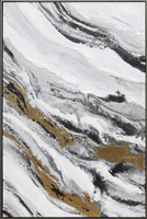 Peinture à l'huile abstraite personnalisée peinte à la main avec un effet marbré, design de veines noires, blanches et dorées, peinture murale