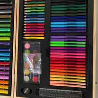 Ensemble d'art pour enfants de 220 pièces, boîte en bois, crayons, pastels à l'huile, crayons de couleur, marqueurs, kit de dessin, cadeau