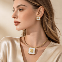 Ensemble de bijoux de luxe pour femmes, collier en métal incrusté de coquillages géométriques élégants