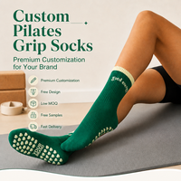 Chaussettes de Pilates personnalisées antidérapantes vertes pour femmes, mi-mollet, séchage rapide, respirantes, avec grip pour le fitness et le yoga