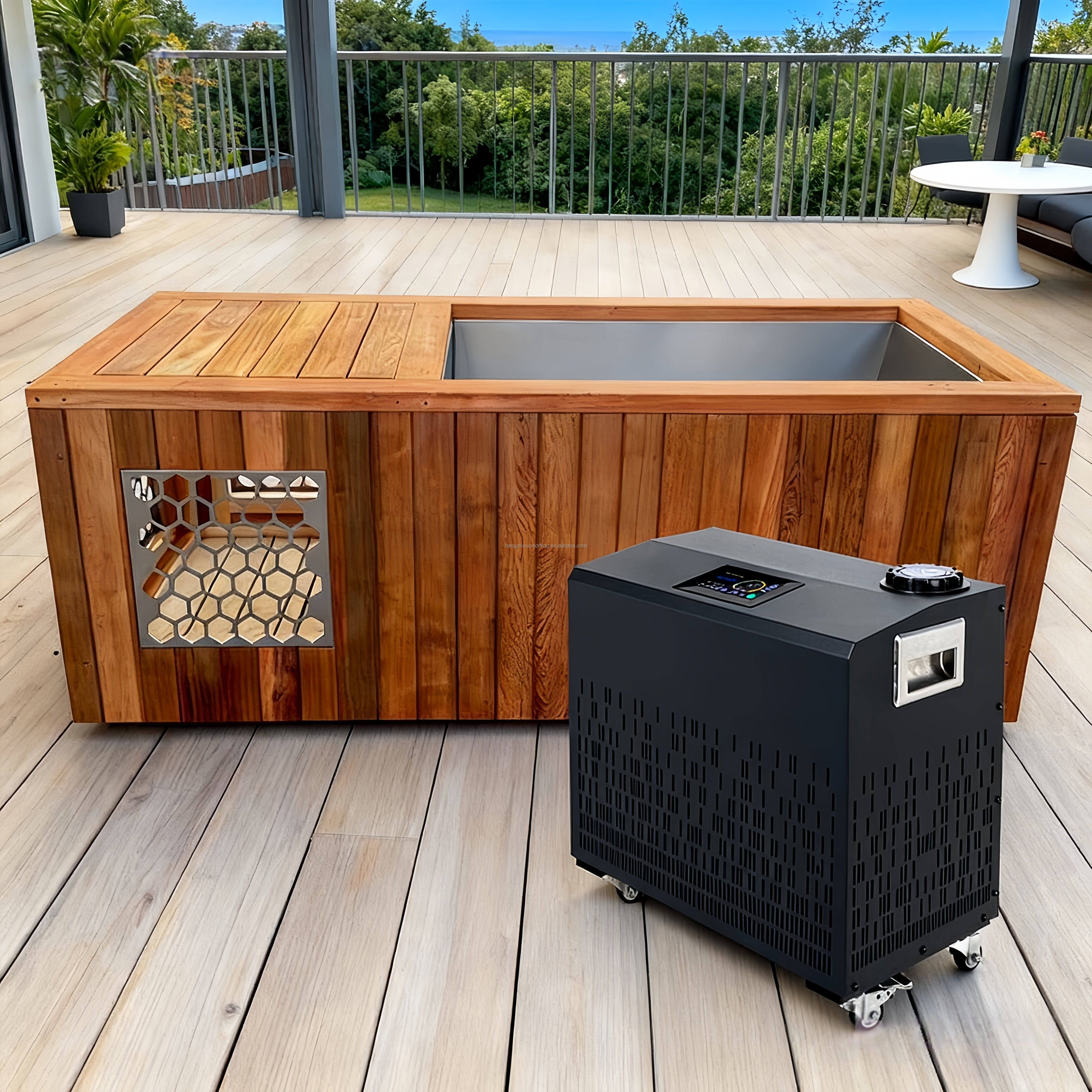 High Quality Red Cedar & Stainless Steel Cold Plunge Ice Tub With 0.8HP Chiller 50-59gal Capacity 2-Year Warranty