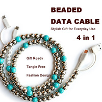 Câble de données Type C 4-en-1 tendance avec perles argentées, anti-casse, pour la charge de téléphones mobiles