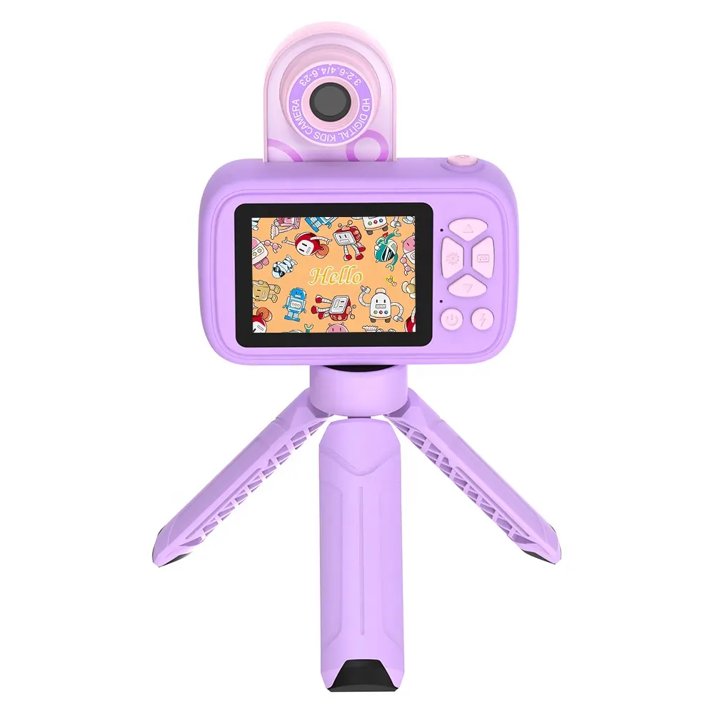 2023 New Arrival H19 Digital Kids Camera High Definition Toy Cameras Video Recorder with Tripod, 2.4'' IPS Screen, Flip-up Lens