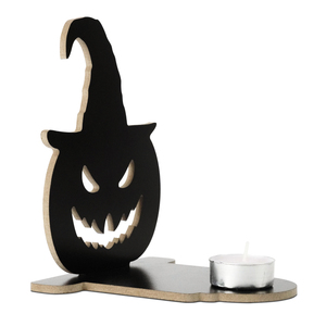 Portacandele in Legno a Tema Halloween con Zucca, <span class=keywords><strong>Strega</strong></span> e Fantasma Spaventoso per Casa Stregata di Putuo Decor - Product Image 1