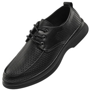 Chaussures bateau en cuir à lacets, bout rond, respirantes, chaussures décontractées pour hommes, été, semelle extérieure en caoutchouc, semelle intermédiaire en EVA, doublure en cuir véritable - Product Image 4