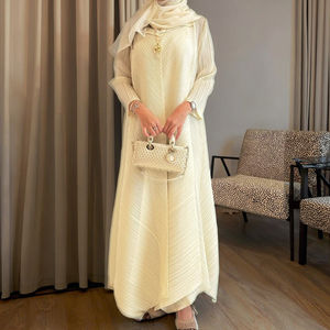 Abiti da sera modesti eleganti da donna personalizzati in fabbrica abiti da sera a manica lunga in tinta unita ampi con pieghe Miyake Vestidos casual Eid - Product Image 1