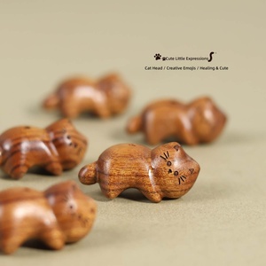 Figura Decorativa de Gato Acostado en Madera de Acacia Vintage, Mini Difusor de Aroma de Madera Natural, Adorno de Animalito para Escritorio, Coche o Interiores - Product Image 4