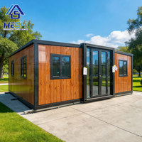 Casa Contenedor Moderna HESHI, Oficina Rectangular con Paneles de Madera, Marco Negro, Casa Modular Prefabricada
