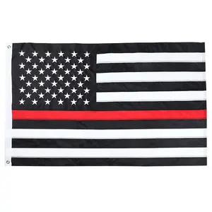 Broderie de drapeau américain personnalisée 90*150cm rayé noir et blanc drapeau de police rayé rouge drapeau d'honneur de pompier