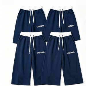 Shorts Capri en Coton Bleu Marine Personnalisés pour Hommes, Taille Mi-Haute avec Cordon de Serrage, Tricotés Respirants, Style Décontracté Streetwear - Product Image 1