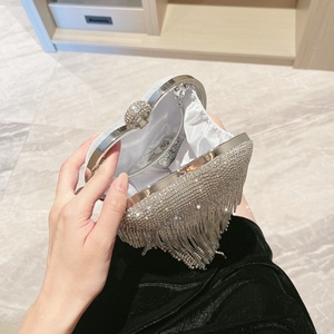 Bolsa de ombro feminina com diamante de borla, para noite, em cristal, para casamento - Product Image 3