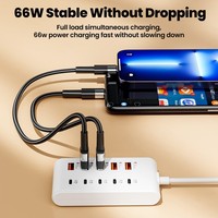 Nouveauté Chargeur de bureau 66W 10 ports 5xUSB C 5xUSB A |   Station de charge sécurisée pour téléphone et tablette |   Matériau PC compact