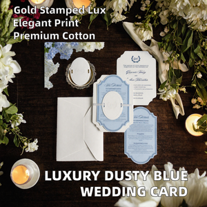 Invitation de <span class=keywords><strong>mariage</strong></span> de luxe bleu poussière, carton de coton 600 g/m², gaufrage à sec, forme personnalisée, impression typographique, suite de cartes de <span class=keywords><strong>mariage</strong></span> élégante - Product Image 2