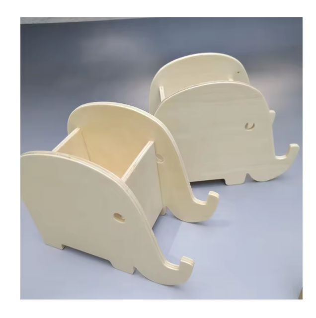 Premium Wood Animal Shaped Pen Holder Unfinished Wooden Elephant Shaped Pencil Holder for DIY Crafts