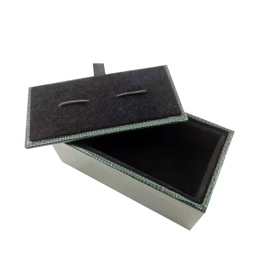 Bouton de manchette en cuir PU vert personnalisé pince à cravate boîte-cadeau boîte de rangement d'affaires de voyage pour bouton de manchette