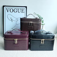 Boîte de rangement pour maquillage multifonction grande capacité, en cuir PU motif crocodile, avec poignée, trousse de beauté