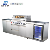 Cuisine extérieure moderne de luxe certifiée CE, barbecue portable haut de gamme en acier inoxydable, 8 brûleurs, brûleur latéral, armoire à vin