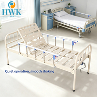 Lit médical manuel à manivelle avec tête de lit en fer, cadre métallique, table de lit et poteau porte-perfusion pour clinique, soins à domicile et usage senior
