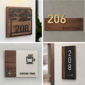 لوحة عرض ثلاثية الأبعاد من خشب الجوز والمعدن لساعات العمل التجارية ولوحة تعريف اسم المتجر - Product Image 3