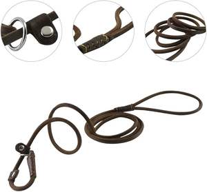 Deslice enrollado genuino crudo cuero Real deslizamiento entrenamiento caminar perro tracción cuerda mostrar Collar Correa P cadena plomo - Product Image 3