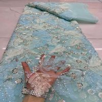 Dentelle africaine de luxe écologique, fleurs 3D brodées, maille perlée, tissu de dentelle française, robe de mariée faite à la main, sequins 5