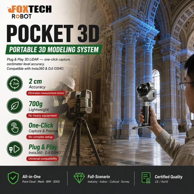 Pocket 3D Panoramic Lidar Laser Point Cloud High Precision Spatial Camera Insta 360 OSMO 3DGS 3D Scanner for Heritage Reality