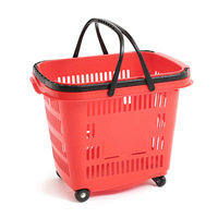 Grand panier de courses en plastique avec poignée et roues, chariot à roulettes pour supermarché, centre commercial, épicerie