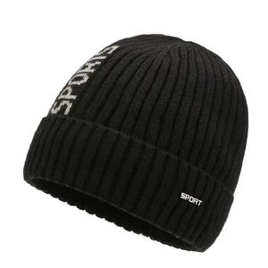 หมวกไหมพรมถักสำหรับฤดูหนาวสำหรับผู้ชายผ้าฝ้ายหนาอบอุ่นสำหรับเล่นกีฬากลางแจ้งสีดำ - Product Image 1